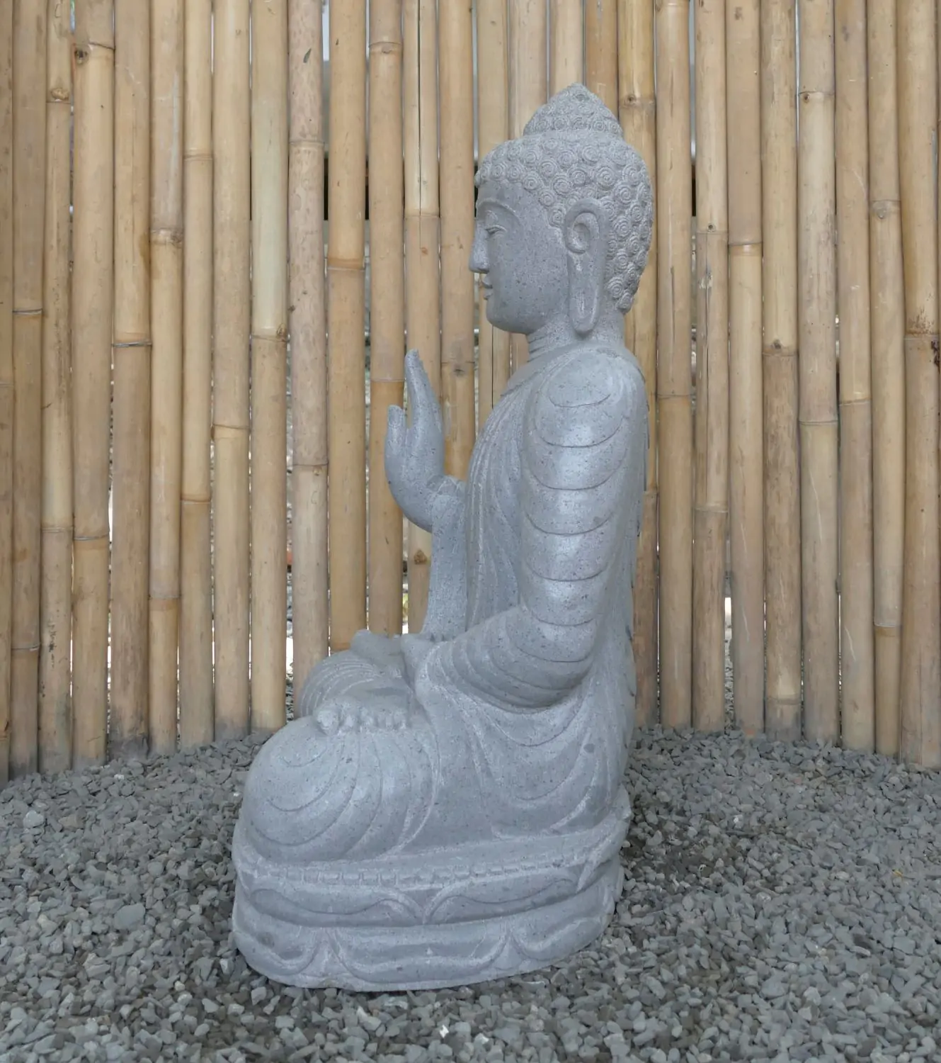  Product image 4 of the product “Seated Buddha made of Riverstone in Abhaya Position - gesture of fearlessness, H. 82cm. ”